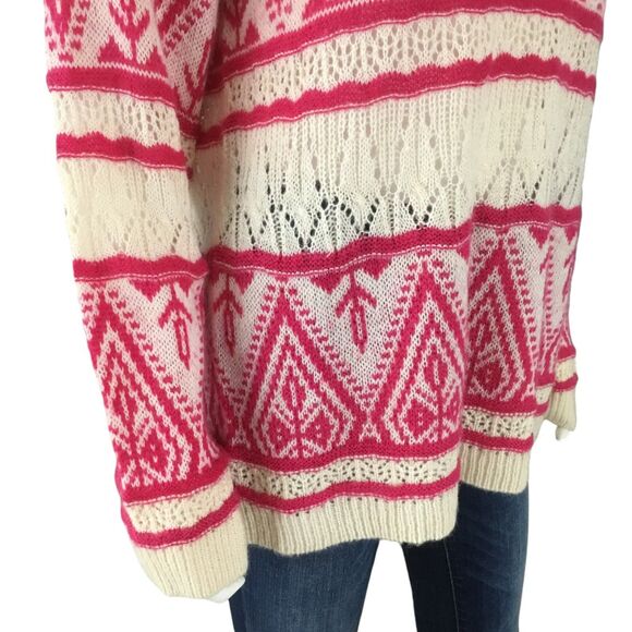Sundance Brixen Fair Isle V-Neck Sweater Size M Wool Blend Pointelle Pink White - Picture 11 of 16